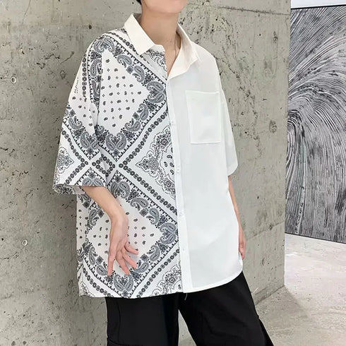 Patchwork Shirt Bandana Floral Graphic Oversized Shirt